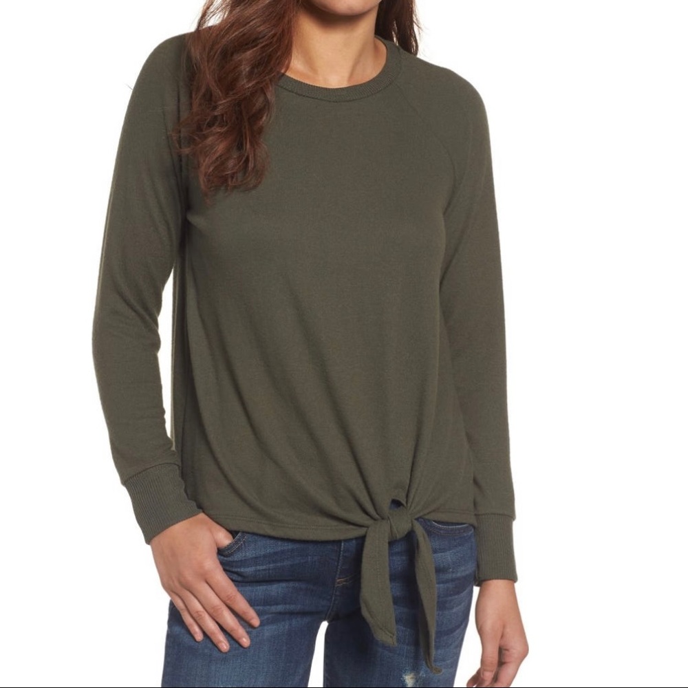 Gibson Tie Front Cozy Fleece Pullover